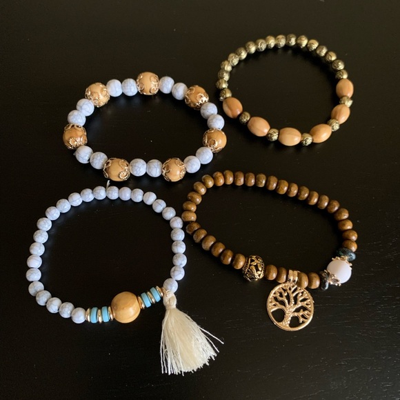 4 Piece Boho Tree of Life Tassel Bracelet Set - Picture 3 of 4